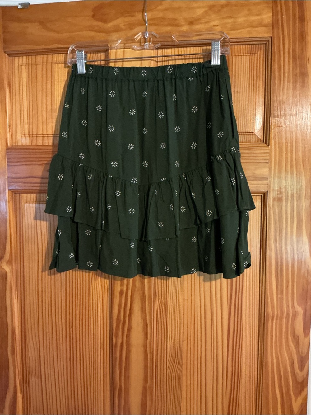 Madewell Dark Green Tiered Mini Skirt with White Dot Print